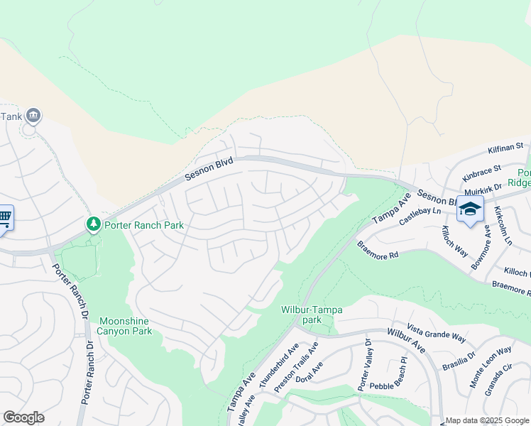map of restaurants, bars, coffee shops, grocery stores, and more near 19546 Turtle Ridge Ln in Los Angeles
