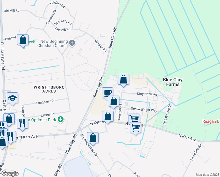 map of restaurants, bars, coffee shops, grocery stores, and more near 3146-3198 Kitty Hawk Rd in Wilmington