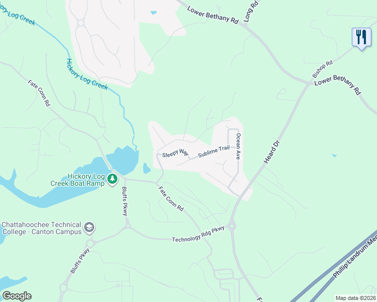 map of restaurants, bars, coffee shops, grocery stores, and more near 219 Sleepy Way in Canton