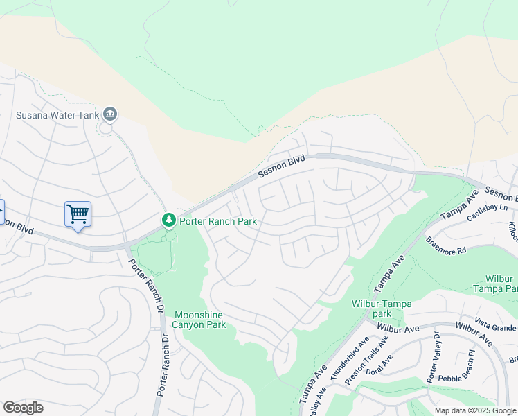 map of restaurants, bars, coffee shops, grocery stores, and more near 19750 Crystal Hills Drive in Los Angeles