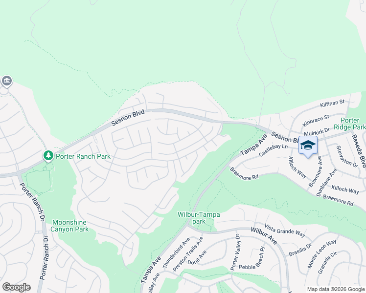 map of restaurants, bars, coffee shops, grocery stores, and more near 19459 Crystal Ridge Lane in Los Angeles