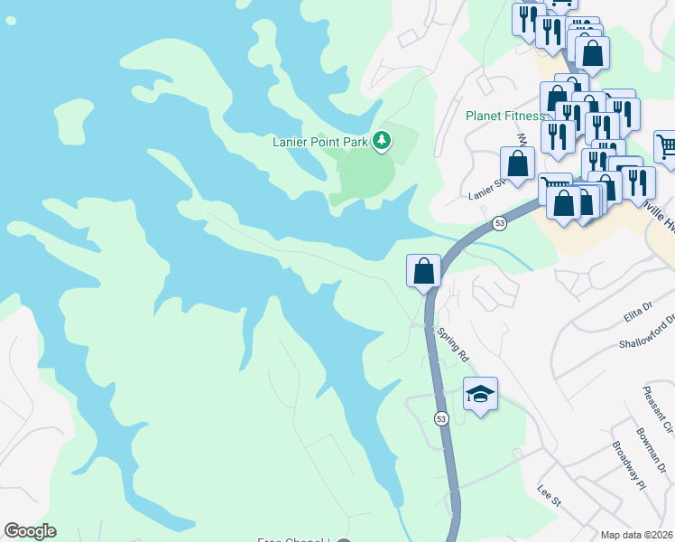 map of restaurants, bars, coffee shops, grocery stores, and more near 2521 Pemmican Run in Gainesville