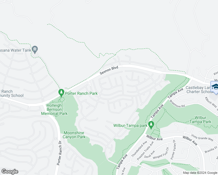 map of restaurants, bars, coffee shops, grocery stores, and more near 19711 Crystal Hills Dr in Northridge