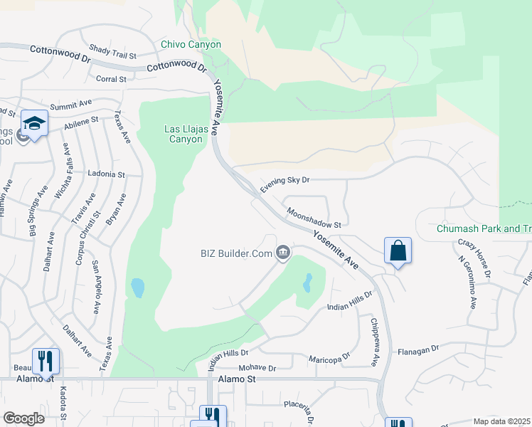 map of restaurants, bars, coffee shops, grocery stores, and more near 3248 Bluebird Circle in Simi Valley