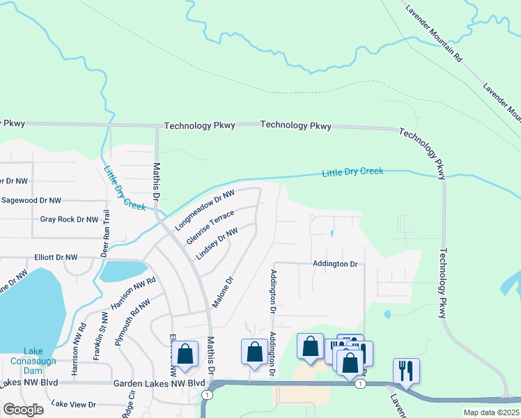 map of restaurants, bars, coffee shops, grocery stores, and more near 158 Malone Drive in Rome
