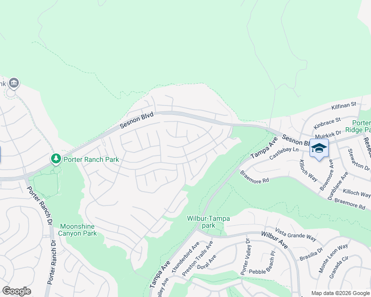map of restaurants, bars, coffee shops, grocery stores, and more near 19459 Crystal Ridge Lane in Los Angeles