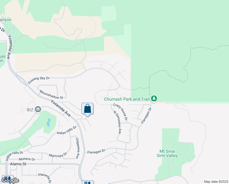 map of restaurants, bars, coffee shops, grocery stores, and more near 5860 Mustang Drive in Simi Valley