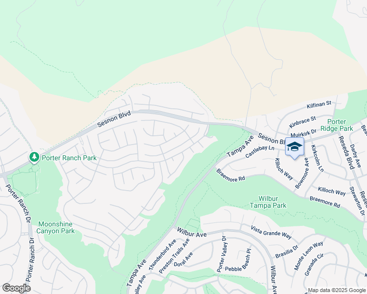 map of restaurants, bars, coffee shops, grocery stores, and more near 19424 Crystal Ridge Lane in Los Angeles