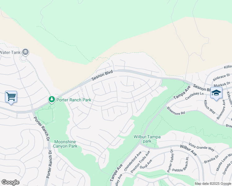 map of restaurants, bars, coffee shops, grocery stores, and more near 19624 Crystal Hills Drive in Los Angeles