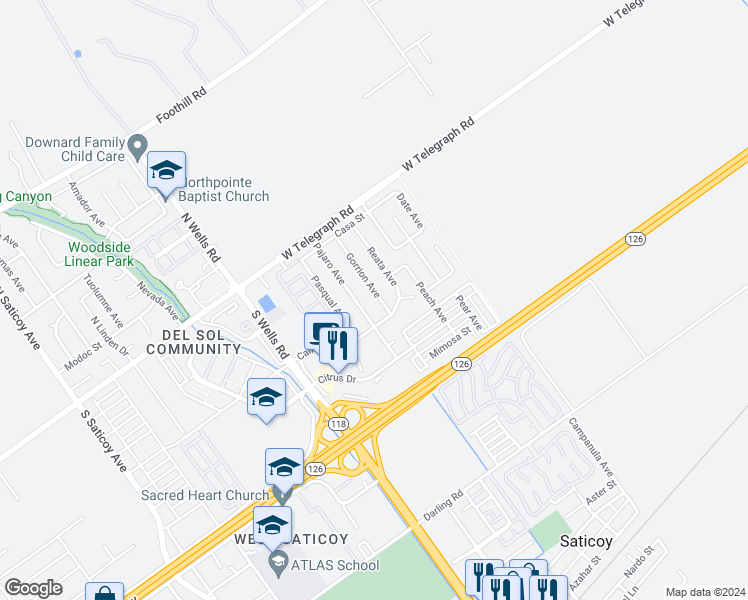map of restaurants, bars, coffee shops, grocery stores, and more near 273 Gorrion Avenue in Ventura