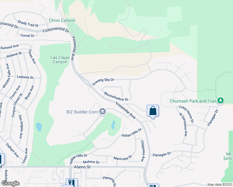 map of restaurants, bars, coffee shops, grocery stores, and more near 3286 Indian Creek Place in Simi Valley
