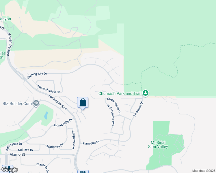 map of restaurants, bars, coffee shops, grocery stores, and more near 5860 Mustang Drive in Simi Valley
