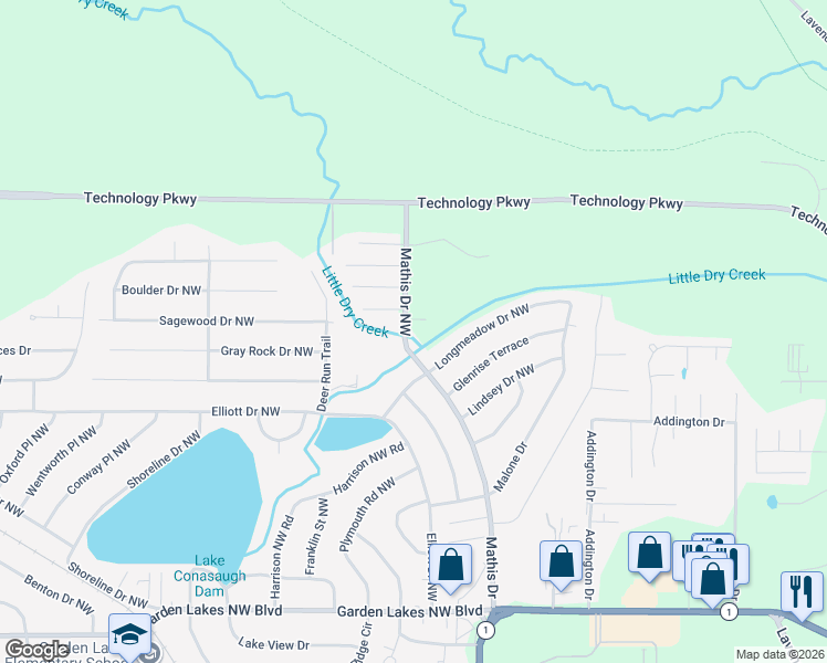 map of restaurants, bars, coffee shops, grocery stores, and more near 304 Mathis Drive Northwest in Rome