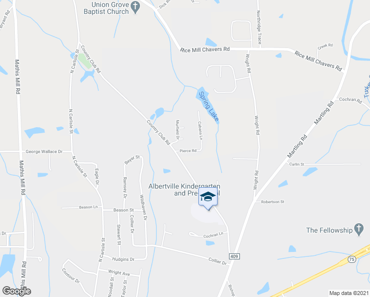 map of restaurants, bars, coffee shops, grocery stores, and more near 49 Pierce Road in Albertville