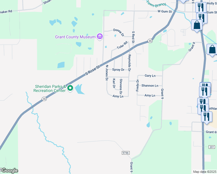 map of restaurants, bars, coffee shops, grocery stores, and more near 1001 North Jones Drive in Sheridan