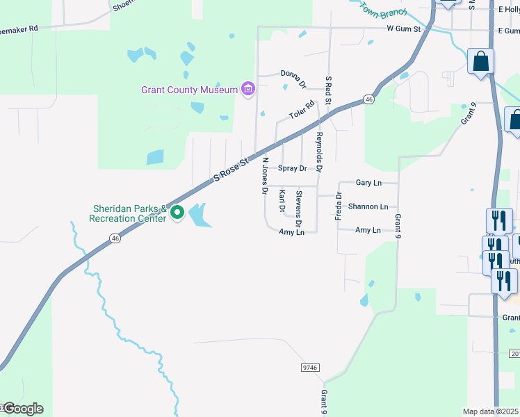 map of restaurants, bars, coffee shops, grocery stores, and more near 1001 North Jones Drive in Sheridan