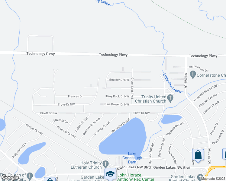 map of restaurants, bars, coffee shops, grocery stores, and more near 115 Sagewood Drive Northwest in Rome