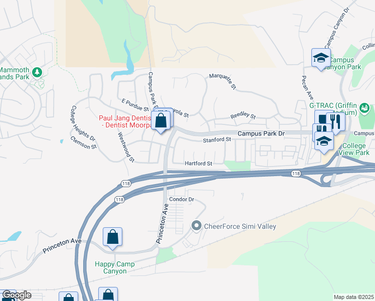 map of restaurants, bars, coffee shops, grocery stores, and more near 6472 Cornell Circle in Moorpark