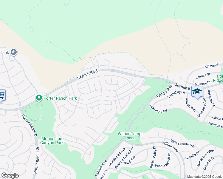 map of restaurants, bars, coffee shops, grocery stores, and more near 19546 Turtle Ridge Lane in Los Angeles