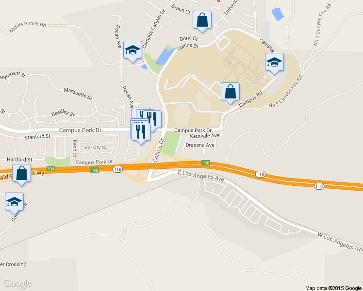 map of restaurants, bars, coffee shops, grocery stores, and more near 6471 Overly Street in Moorpark