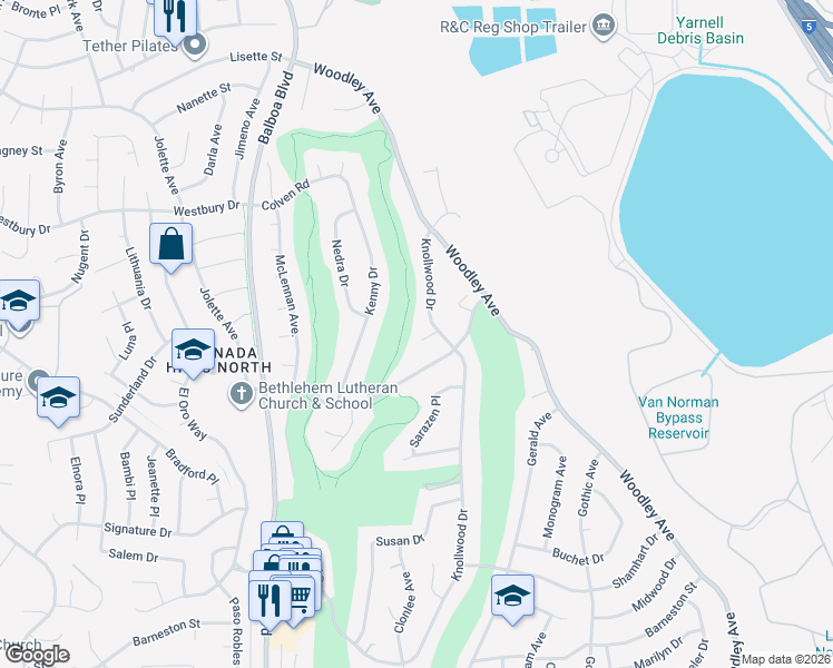 map of restaurants, bars, coffee shops, grocery stores, and more near 12300 Hagen Place in Los Angeles