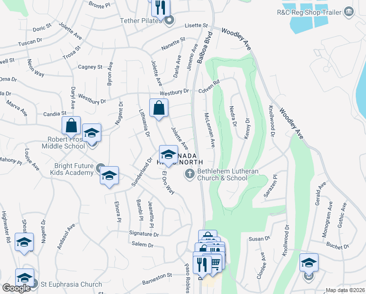 map of restaurants, bars, coffee shops, grocery stores, and more near 12339 Jolette Avenue in Los Angeles