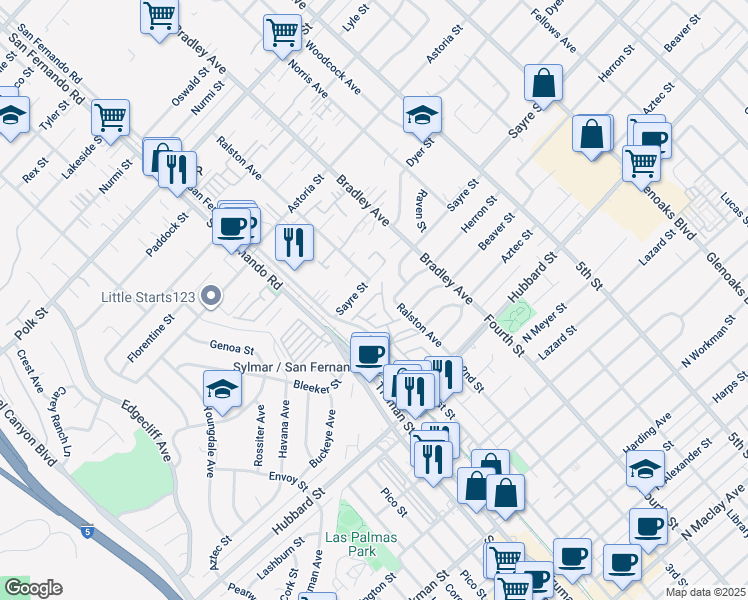 map of restaurants, bars, coffee shops, grocery stores, and more near 14614 Tundra Drive in Los Angeles