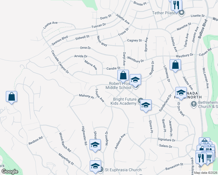 map of restaurants, bars, coffee shops, grocery stores, and more near 17457 Golden Lane in Los Angeles