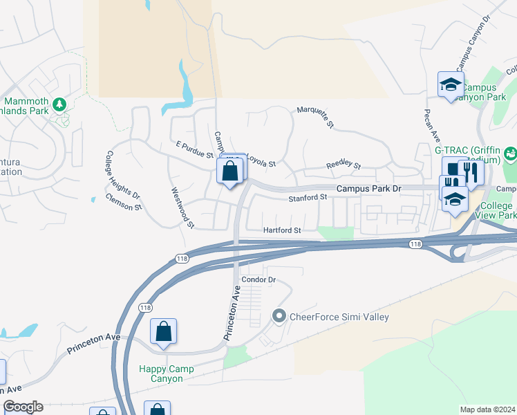 map of restaurants, bars, coffee shops, grocery stores, and more near 6487 Cornell Circle in Moorpark