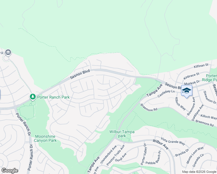 map of restaurants, bars, coffee shops, grocery stores, and more near 19459 Crystal Ridge Lane in Los Angeles