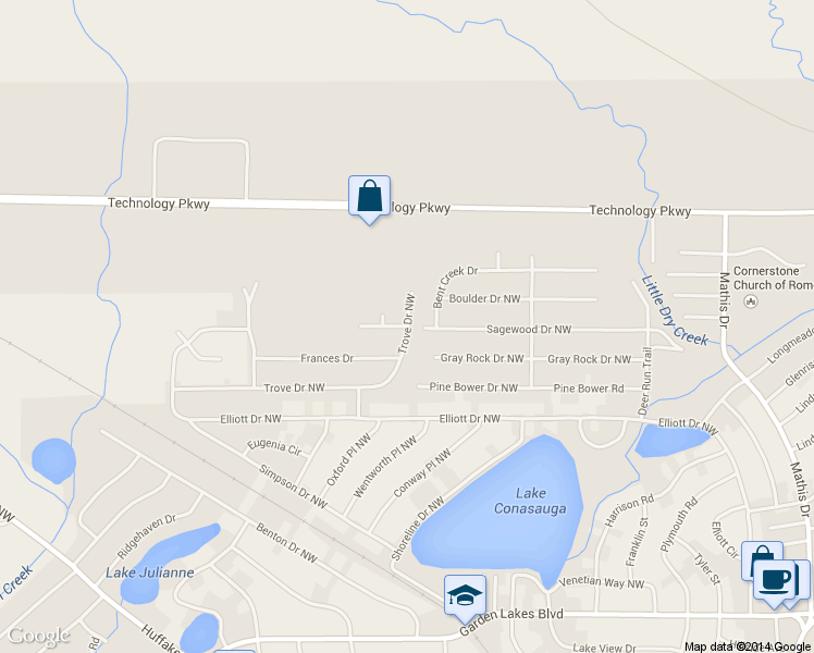 map of restaurants, bars, coffee shops, grocery stores, and more near 1 Pinestream Dr in Rome