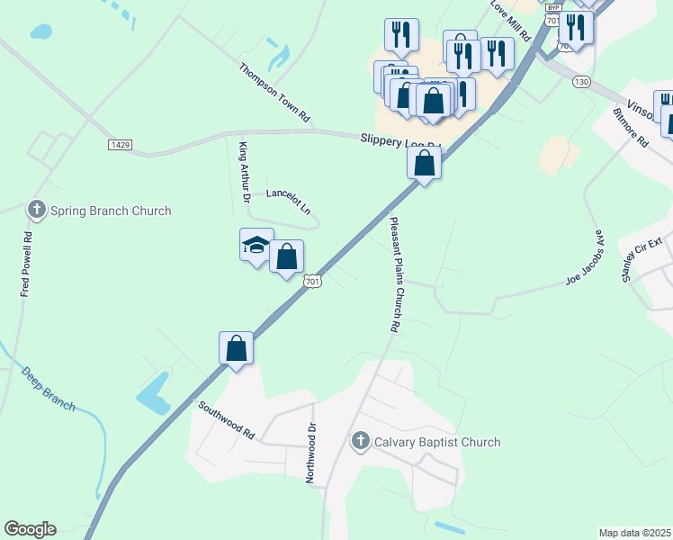 map of restaurants, bars, coffee shops, grocery stores, and more near 3507 James B White Highway North in Whiteville