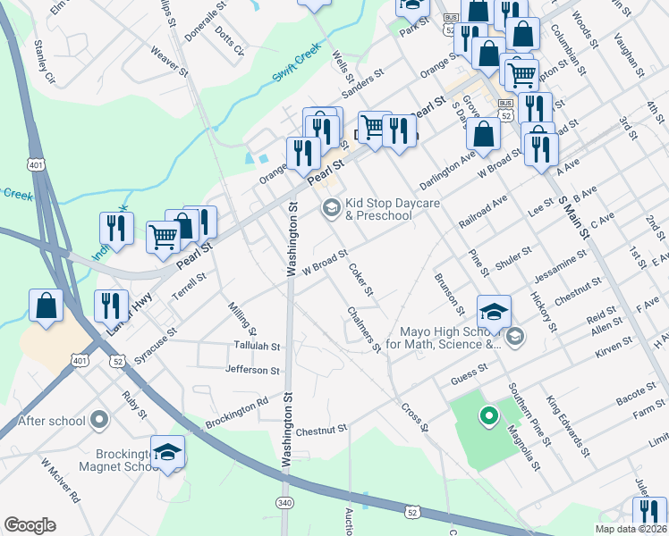 map of restaurants, bars, coffee shops, grocery stores, and more near 115 Chalmers Street in Darlington