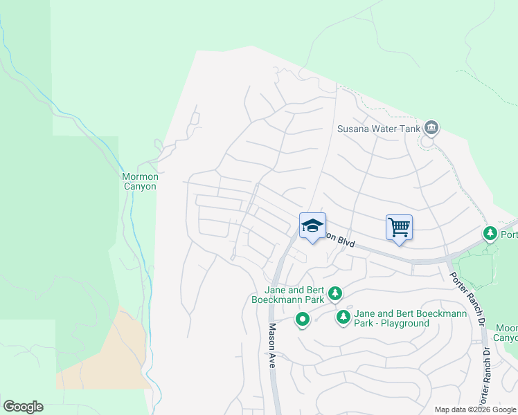 map of restaurants, bars, coffee shops, grocery stores, and more near 20705 Butternut Circle in Los Angeles