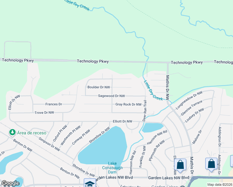 map of restaurants, bars, coffee shops, grocery stores, and more near 23 Sagewood Drive Northwest in Rome