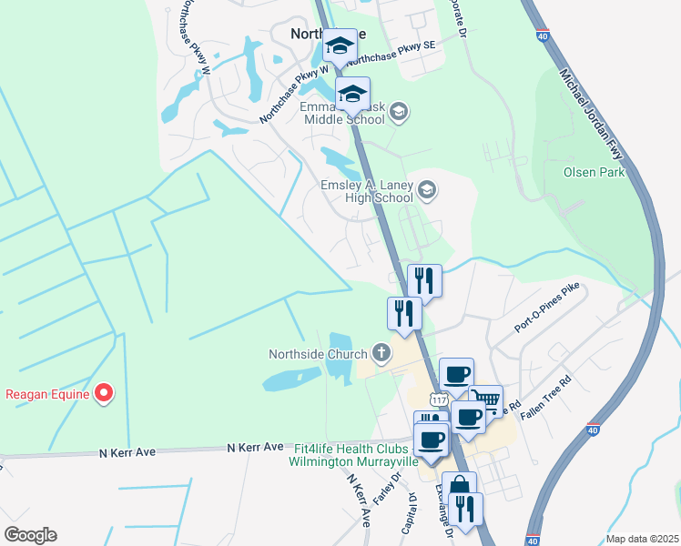 map of restaurants, bars, coffee shops, grocery stores, and more near 2616 Cranbrook Drive in Wilmington