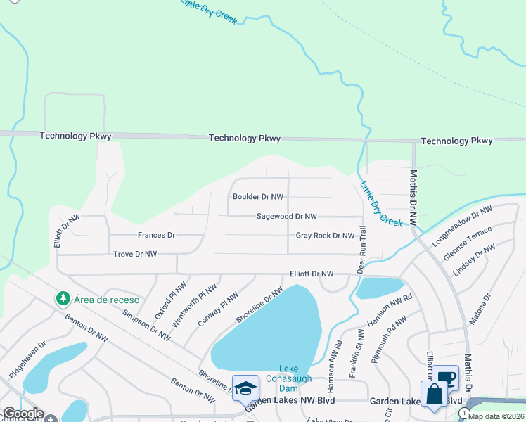 map of restaurants, bars, coffee shops, grocery stores, and more near 103 Sagewood Drive Northwest in Rome