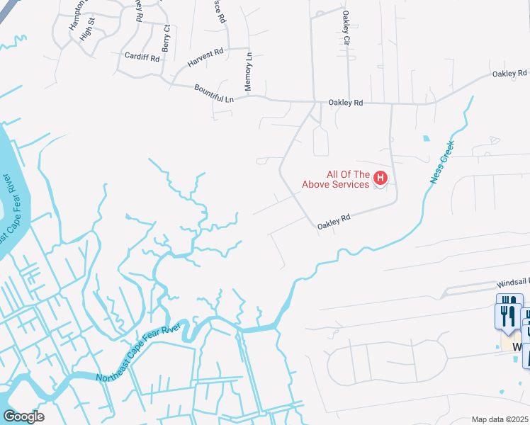 map of restaurants, bars, coffee shops, grocery stores, and more near 1404 Fork Drive in Castle Hayne
