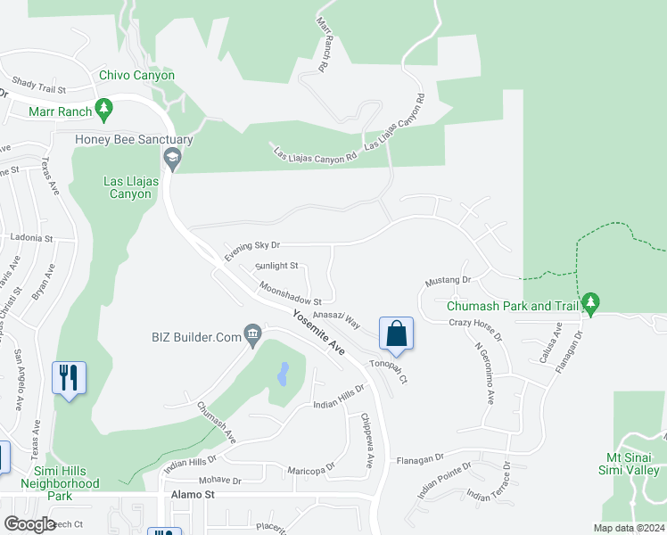 map of restaurants, bars, coffee shops, grocery stores, and more near 3306 Rising Star Avenue in Simi Valley