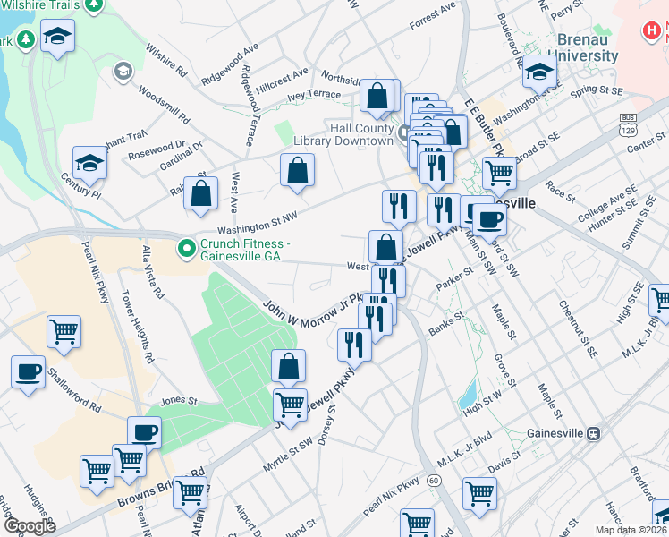map of restaurants, bars, coffee shops, grocery stores, and more near 704 West Avenue in Gainesville