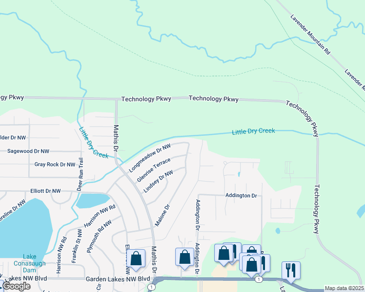 map of restaurants, bars, coffee shops, grocery stores, and more near 301 Longmeadow Drive Northwest in Rome