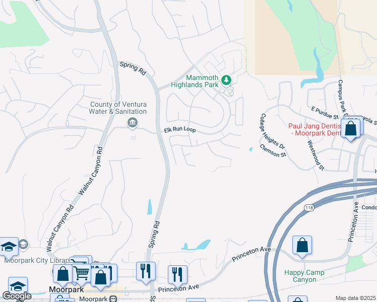 map of restaurants, bars, coffee shops, grocery stores, and more near 13783 Grindstone Court in Moorpark