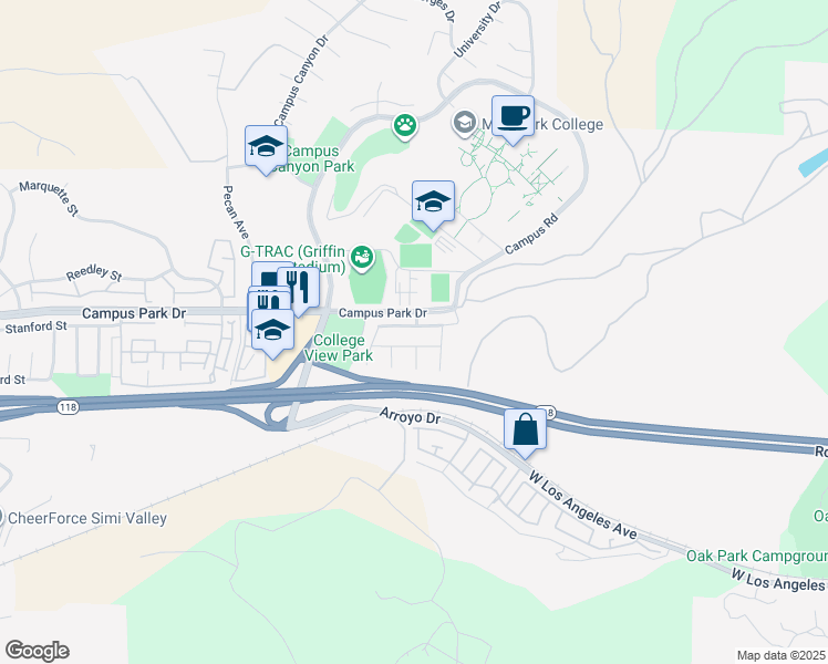 map of restaurants, bars, coffee shops, grocery stores, and more near 15494 Kernvale Avenue in Moorpark