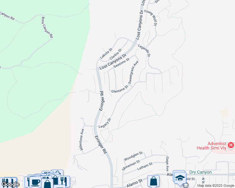 map of restaurants, bars, coffee shops, grocery stores, and more near 1904 Glentana Street in Simi Valley