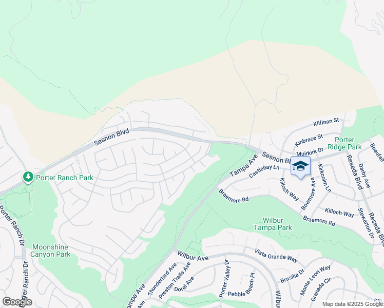 map of restaurants, bars, coffee shops, grocery stores, and more near 19375 Crystal Ridge Lane in Los Angeles