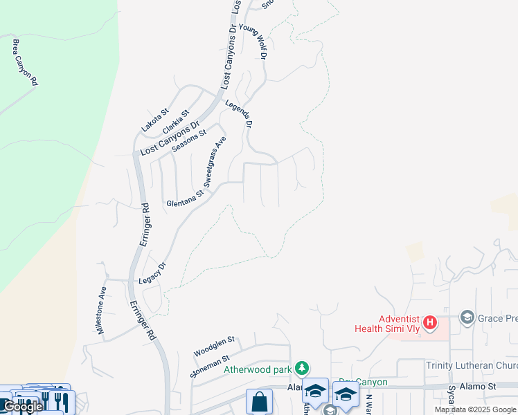 map of restaurants, bars, coffee shops, grocery stores, and more near 3321 Soft Whispers Court in Simi Valley