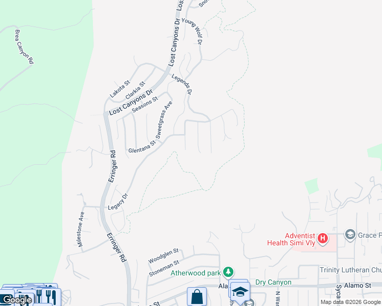 map of restaurants, bars, coffee shops, grocery stores, and more near 3342 Crosspointe Court in Simi Valley