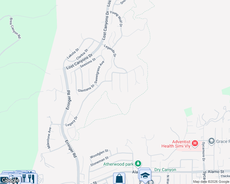 map of restaurants, bars, coffee shops, grocery stores, and more near 3342 Crosspointe Court in Simi Valley