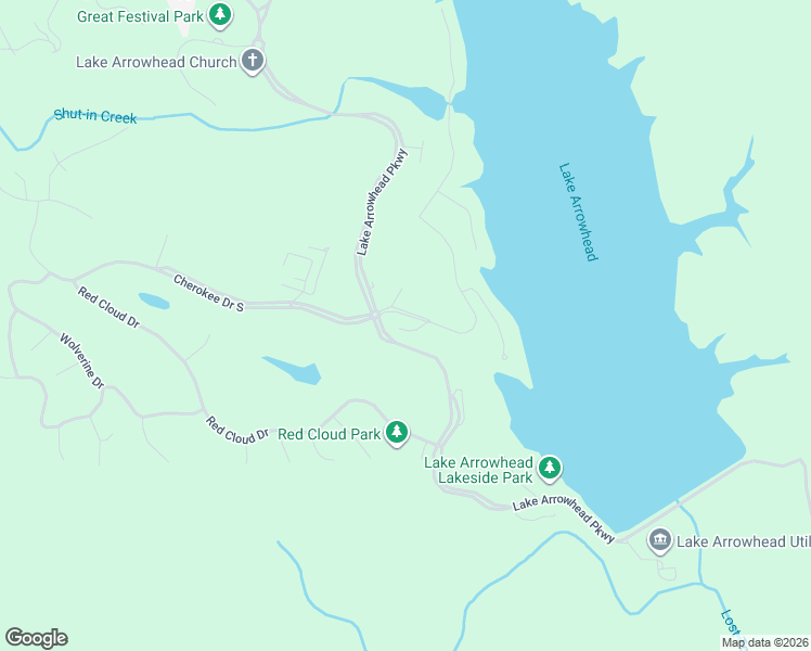 map of restaurants, bars, coffee shops, grocery stores, and more near 106 Indian Ridge in Waleska