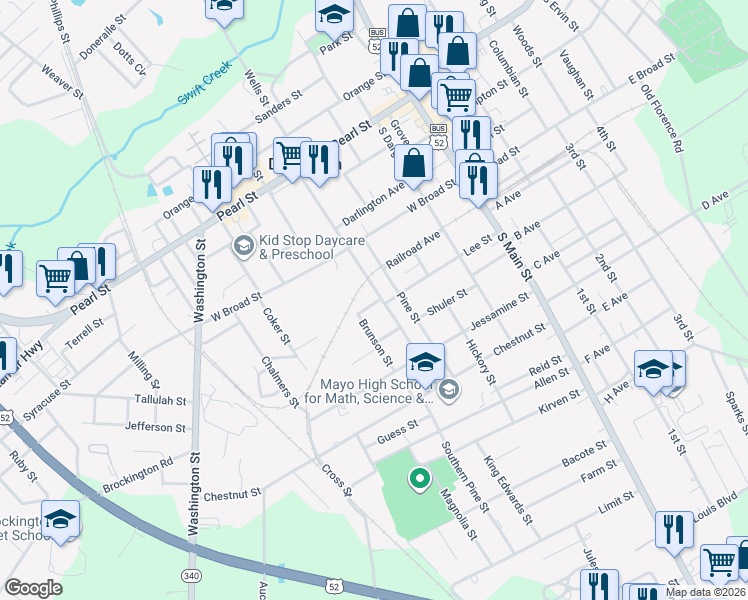 map of restaurants, bars, coffee shops, grocery stores, and more near 206 Pine Street in Darlington